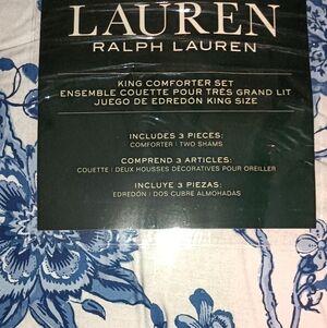 NWT Ralp Lauren Floral Blue and White Porcelain 3 pcs. Set Size King